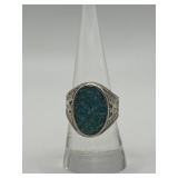 925 Size 7.5 Crushed Turquoise Inlay Ring