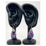 1in 925 Drop Earrings with Oval Faceted Amethysts