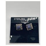 Sterling Blue Stone Square Stud Earrings
