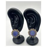925 Lapis Lazuli Button Stud Earrings Missing