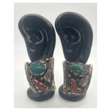 925 Navajo Turquoise and Red Coral Stone Earrings