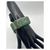7in 925 Carved Green Stone Panel Bracelet
