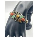 925 6in Gold Plated Multi-stoned Chunky Bracelet