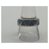 925 Size 10 Turquoise and Red Coral Chip Triangle