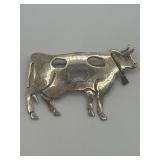 Mexico 925 Cow Brooch with Dangling Bell 1.5in