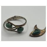 Mexico 925 Malachite Brooch and Cuff Bracelet