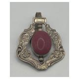 925 Red Stone Inlay Ornate Brooch 2in