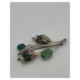 2.5in Sterling Silver Green Cabochon Floral