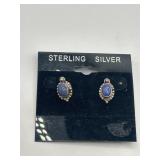 925 Oval Blue Stone Stud Earrings