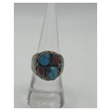 Size 6.75 Turquoise and Red Coral Stacked Ring
