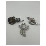 925 2in Floral and Leaf Brooch Lot of 2