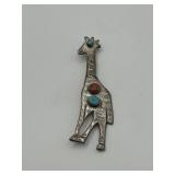2.5in 925 Giraffe Brooch with Turquoise and Coral