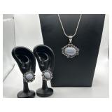 18in 925 Blue Lace Agate Necklace and Stud