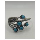 925 5 Stone Turquoise Adjustable Cuff Bracelet