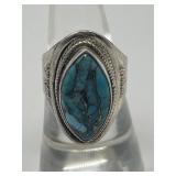 Geometric 925 Turquoise Inlay Ring Size 6.5