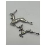 925 Prancing Deer 2 and 3inch Brooches Lot of 2