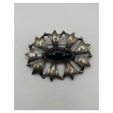 925 Black Onyx Brooch with Decorative Border