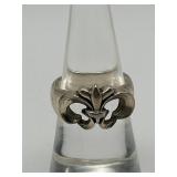Size 6.75 925 Fleur De Lis Emblem Ring