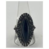 Size 9.5 Black Onyx 925 Intricate Border Ring