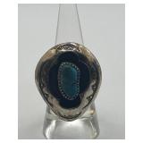 Turquoise Inlay 925 Tear Drop Shaped Ring Size 7