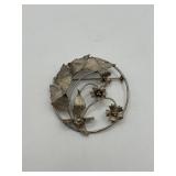 Sterling Floral and Leaf 1.5in Brooch