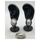 925 Blister Pearl Earring and Brooch Set