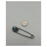 Turquoise and Red Coral 925 Safety Pin Brooch