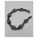 Mexico 925 Purple Stone Square Link Bracelet