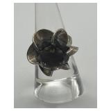 Smoky Quartz 925 Size 6.5 Flower Ring