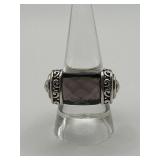 925 Smoky Quartz Gemstone Rectangular Ring