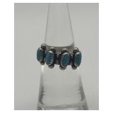 925 Four Turquoise Stone Inlay Size 4.75 Ring