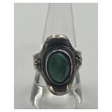 Oval Green Malachite Stone Ring 925 Size 9