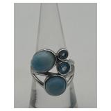 Size 5.75 Larimar and Blue Topaz Ring 925