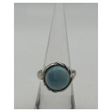 925 Blue Turquoise Round Ring