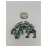 Zuni Rainbow Kachina Man Pin Brooch Pendant 925