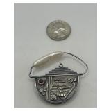 925 Modernist Pearl Inlay Geometric Brooch