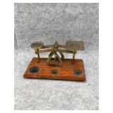 Vintage English Brass Postal Balance Scale With 3
