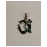 Sterling Silver Om Pendant. Turquoise Inlay Small