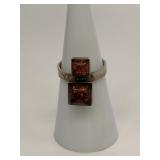 Vintage Sterling Silver Amber Ring Size 6