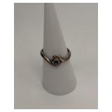 925 Sterling Silver Wave Design with Small Blue