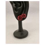 Vintage Sterling Silver Rose Stud Earrings