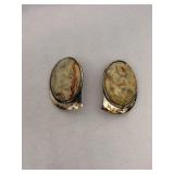 Vintage Sterling Silver and Natural Stone Clip On