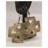 Sterling Silver Dangle Earrings Square Cross