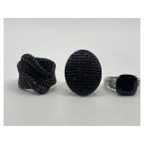 Size 6.75 925 Black Cocktail Ring Lot