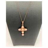 925 Sterling Silver Pink Coral Cross Necklace