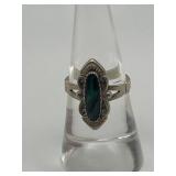 Elongate Oval Stone 925 Green Malachite Ring Size