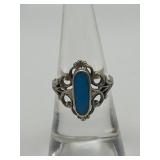 Size 6.75 Oval Cut Blue Turquoise Scrollwork 925