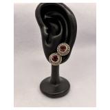 Sterling Silver Stud Earrings with Red Garnet