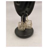 Silver Wire Wrapped Earrings Dangle Cube