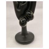 Vintage Sterling Silver Earrings Black Onyx